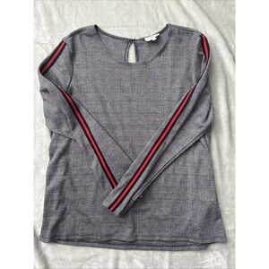 Thyme & Honey Women’s L Houndstooth Pattern With Black & Red Stripes Down Sleeve